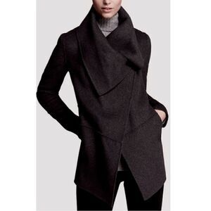 Mackage Vane Black Luxe Wool Draped Waterfall Collar Wrap Jacket Marila Sz XS